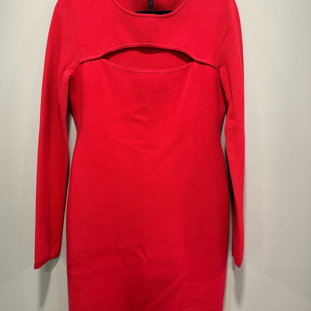 Bcbg Maxazria Fyona Red Berry Long-Sleeve Keyhole Cutout Bodycon Dress Euc
